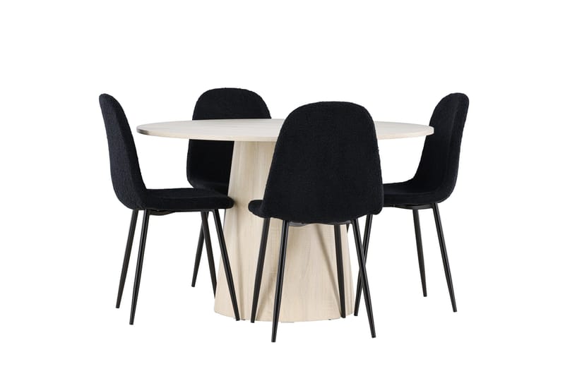 Lanzo Matgrupp 120 cm Rund med 4 Polar stolar - Whitewash/Svart - Products - Möbler - Bord & matgrupp - Matgrupp