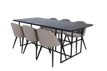 Leif Matgrupp 200 cm Rektangulär med 6 Velvet stolar - Beige - Products - Möbler - Bord & matgrupp - Matgrupp