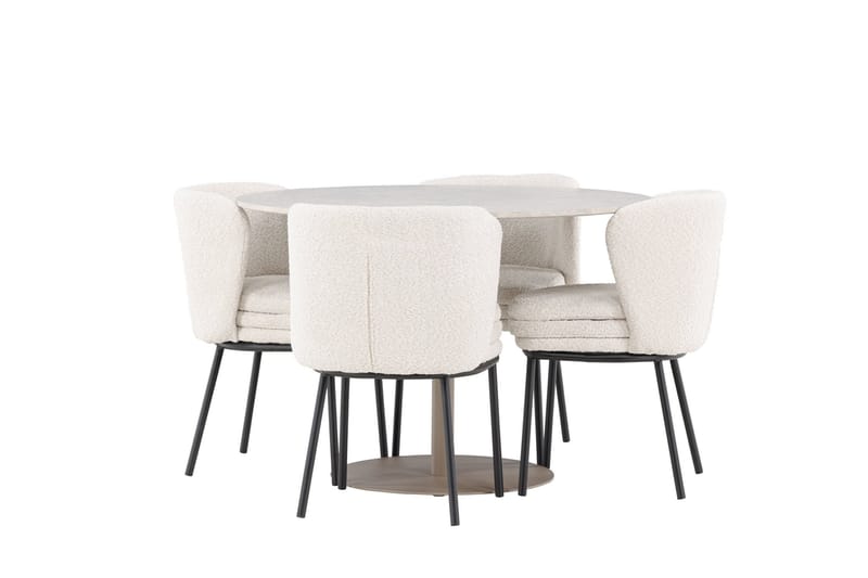 Lycke Matgrupp 110 cm Rund med 4 Agnes stolar - Beige/Vit - Products - Möbler - Bord & matgrupp - Matgrupp