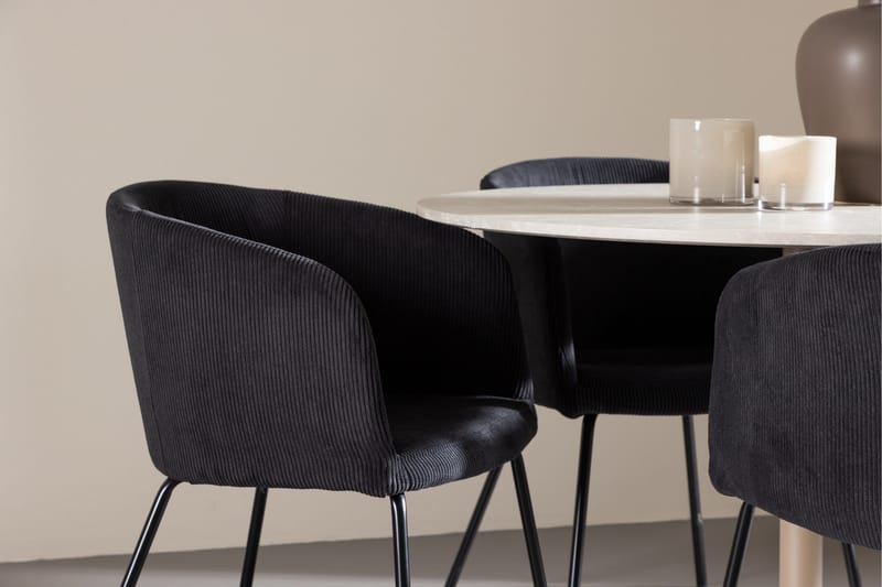 Lycke Matgrupp 110 cm Rund med 4 Berit stolar - Beige/Svart - Products - Möbler - Bord & matgrupp - Matgrupp