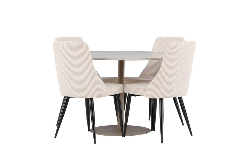 Lycke Matgrupp 110 cm Rund med 4 Leone stolar - Beige/Beige - Products - Möbler - Bord & matgrupp - Matgrupp