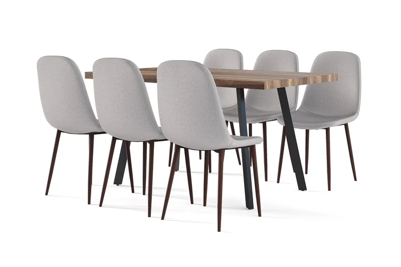 Marcelen Matbord Förlängningsbart med illäggsskiva +  6 st Nibe stol grå med valnöt ben, Brun/Grå