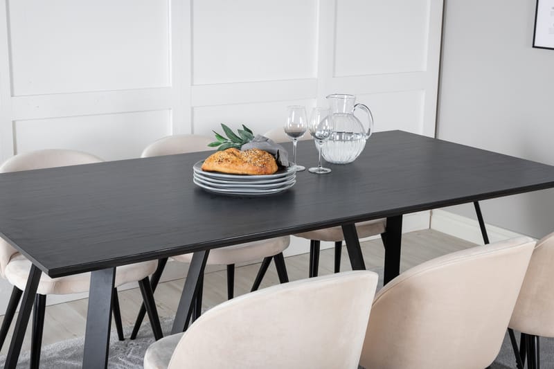Marina Matgrupp 180 cm Rektangulär med 6 Velvet stolar - Beige - Products - Möbler - Bord & matgrupp - Matgrupp