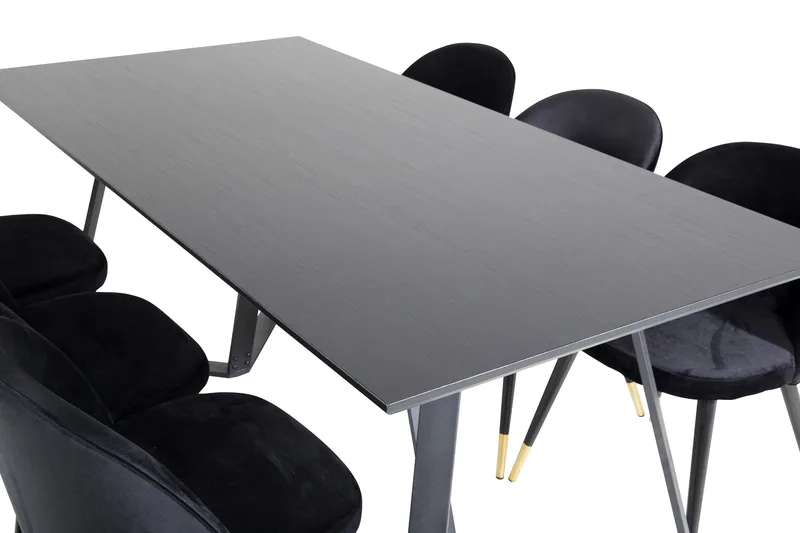 Marina Matgrupp 180 cm Rektangulär med 6 Velvet stolar - Svart/Guld - Products - Möbler - Bord & matgrupp - Matgrupp