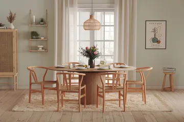 Kopparbo Runt Matbord 130 cm Förlängningsbart med illäggsskiva - Vitlaserat Ek / Ljusbeige - Products - Möbler - Bord & matgrupp - Matbord & köksbord