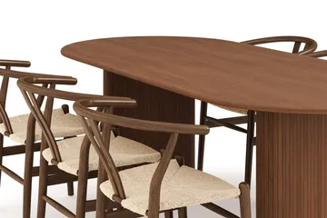 Noira Matgrupp 220 cm Massiv Valnöt med 6 Dastoori Matstol - 2220070-6,2098431-1 - Ribbad / Natur / Mörkbrun / Brunt Trä - Products - Möbler - Bord & matgrupp - Matgrupp