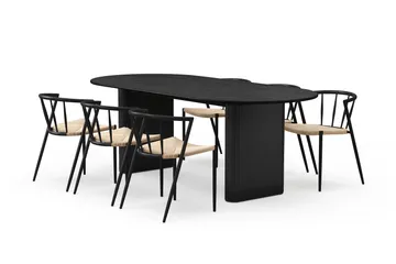 Noira Ovalt Matbord 220 cm med 6 Winston Matstolar - Svart / Beige / Metallben Svart - Products - Möbler - Bord & matgrupp - Matgrupp