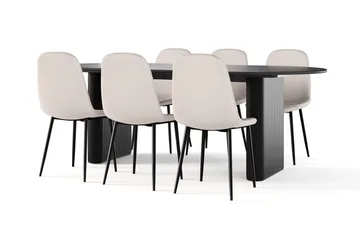 Noira Ovalt Matbord 220 cm Svart +  6 st Nibe stol beige med svarta ben - Svart/Beige - Products - Möbler - Bord & matgrupp - Matgrupp