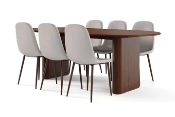 Noira Ovalt Matbord 220 cm Valnöt +  6 st Nibe stol grå med valnöt ben - Brun/Grå - Products - Möbler - Bord & matgrupp - Matgrupp