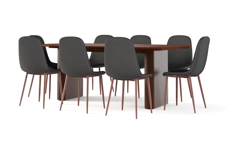 Noira Ovalt Matbord 220 cm Valnöt +  8 st Nibe stol svart med valnöt ben - Brun/Svart - Products - Möbler - Bord & matgrupp - Matgrupp