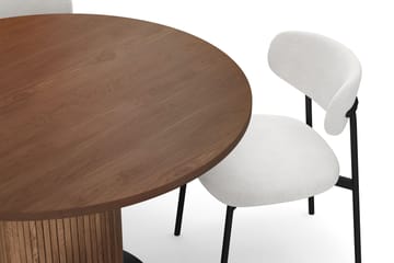 Noira Runt Litet Matbord Massiv Valnöt 120 cm med 4 Lucy Matstolar - Brun / Vit Bouclé / Metallben Svart - Products - Möbler - Bord & matgrupp - Matgrupp