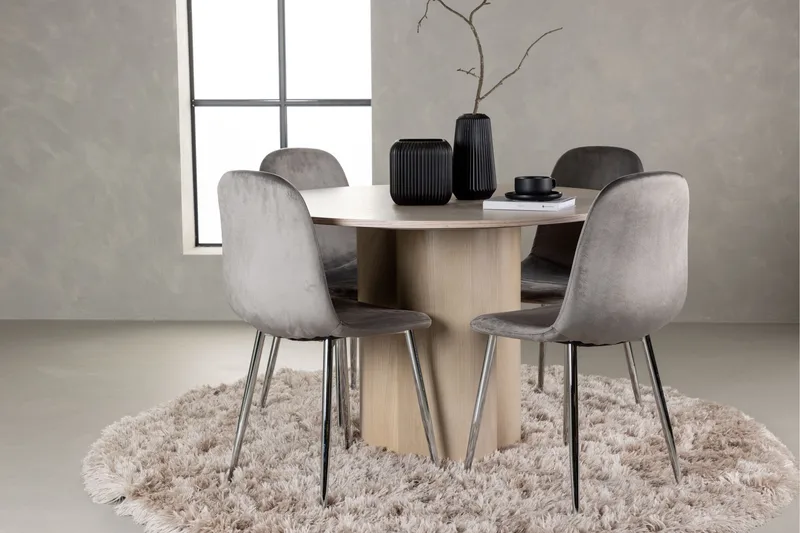Olivia Matgrupp 110 cm Rund med 4 Eva stolar - Whitewash - Products - Möbler - Bord & matgrupp - Matgrupp