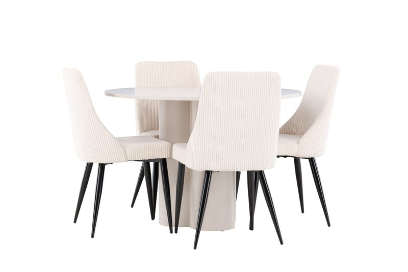 Olivia Matgrupp 110 cm Rund med 4 Leone stolar - Beige/Beige - Products - Möbler - Bord & matgrupp - Matgrupp