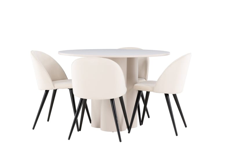 Olivia Matgrupp 110 cm Rund med 4 Velvet stolar - Beige/Beige - Products - Möbler - Bord & matgrupp - Matgrupp