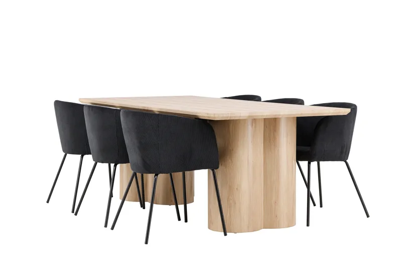 Olivia Matgrupp 210 cm Rektangulär med 6 Berit stolar, Whitewash/Svart