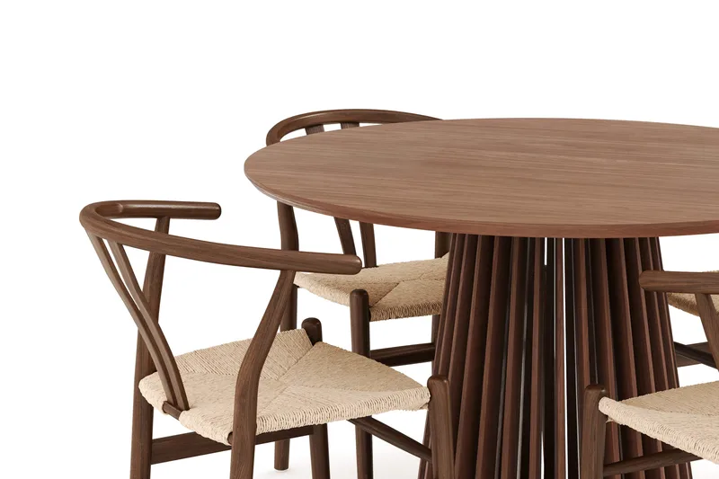 Peyra Matgrupp 120 cm Rund med 4 Dastoori Matstolar - Valnöt / Brun / Beige - Products - Möbler - Bord & matgrupp - Matgrupp