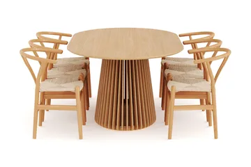 Peyra Matgrupp 200 cm Ovalt Ek med 6 Dastoori Matstol - 2220068-6,1893461-1 - Natur - Products - Möbler - Bord & matgrupp - Matgrupp