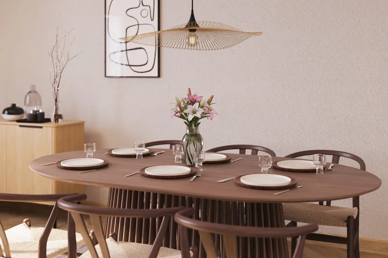 Peyra Matgrupp 200 cm Ovalt med 6 Dastoori Matstol - 2220070-6,1893316-1 - Valnöt - Products - Möbler - Bord & matgrupp - Matgrupp