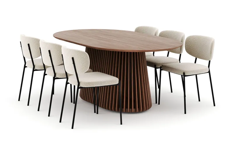 Peyra Ovalt Matbord 200 cm med 6 Gemmiano Stolar - Valnöt - Products - Möbler - Bord & matgrupp - Matgrupp