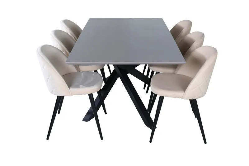 Piazza Matgrupp 180 cm Rektangulär med 6 Velvet stolar - Beige - Products - Möbler - Bord & matgrupp - Matgrupp