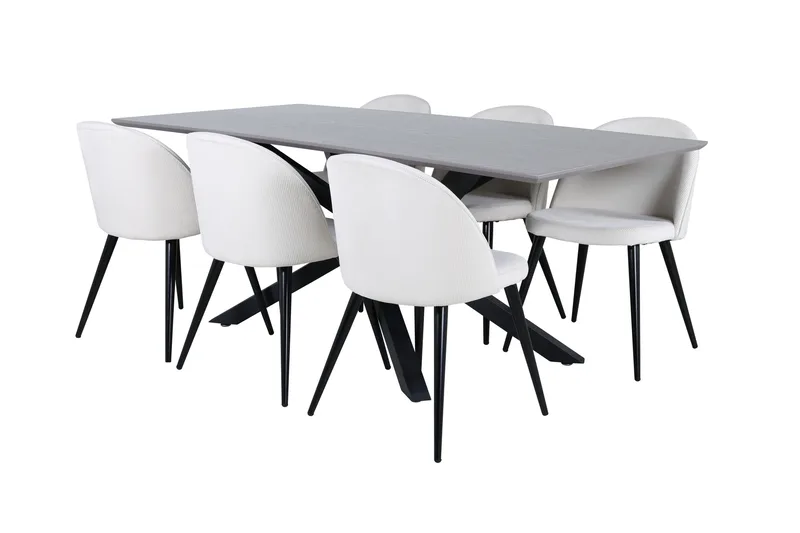 Piazza Matgrupp 180 cm Rektangulär med 6 Velvet stolar, Beige