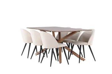 Piazza Matgrupp 180 cm Rektangulär med 6 Velvet stolar - Mocca/Beige - Products - Möbler - Bord & matgrupp - Matgrupp