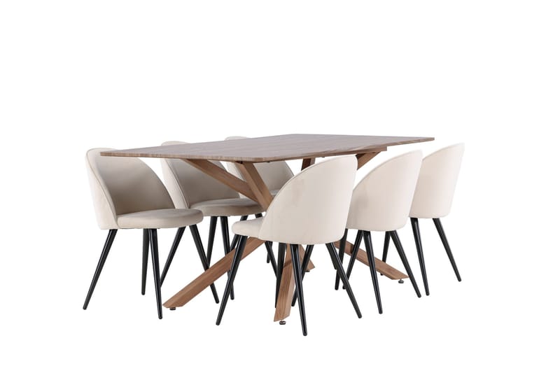 Piazza Matgrupp 180 cm Rektangulär med 6 Velvet stolar - Mocca/Beige - Products - Möbler - Bord & matgrupp - Matgrupp