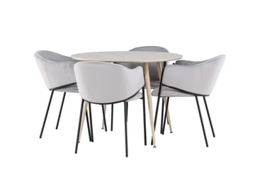 Plaza Matgrupp 100 cm Rund med 4 Evelina stolar - Whitewash/Grå - Products - Möbler - Bord & matgrupp - Matgrupp