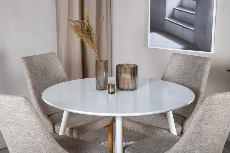 Plaza Matgrupp 100 cm Rund med 4 Leone stolar - Ljusgrå - Products - Möbler - Bord & matgrupp - Matgrupp