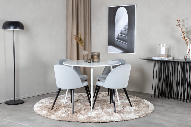 Plaza Matgrupp 100 cm Rund med 4 Velvet stolar - Svart - Products - Möbler - Bord & matgrupp - Matgrupp