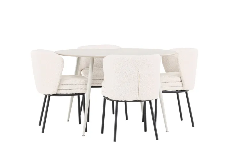 Plaza Matgrupp 120 cm Rund med 4 Agnes stolar, Beige/Vit