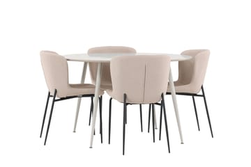 Plaza Matgrupp 120 cm Rund med 4 Modesto stolar - Beige/Beige - Products - Möbler - Bord & matgrupp - Matgrupp