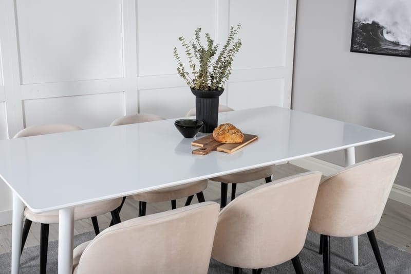Polar Matgrupp 180 cm Rektangulär med 6 Velvet stolar - Beige - Products - Möbler - Bord & matgrupp - Matgrupp