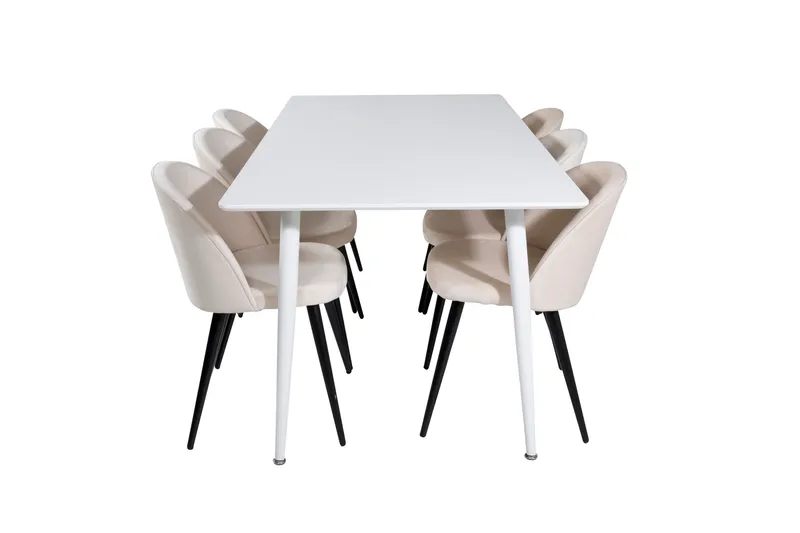 Polar Matgrupp 180 cm Rektangulär med 6 Velvet stolar - Beige - Products - Möbler - Bord & matgrupp - Matgrupp