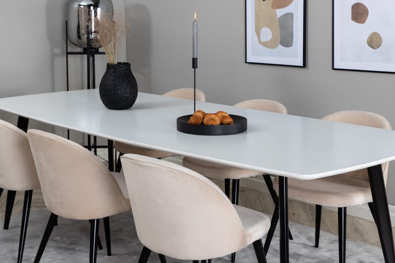 Polar Matgrupp 240 cm Rektangulär med 6 Velvet stolar - Beige - Products - Möbler - Bord & matgrupp - Matgrupp