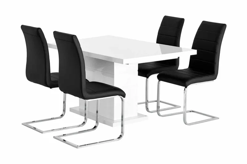 Ratliff Förlängningsbart Matgrupp 180 cm med 4 Cibus Stol, Vit/Svart