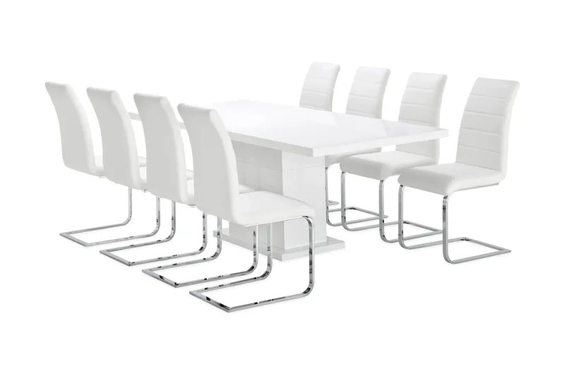Ratliff Matgrupp 180 cm + 8 Sorado Stol, Vit/Krom