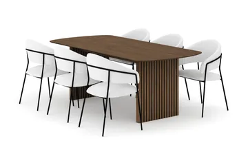 Richeto Matbord 210 cm med 6 Karol Matstolar - Rökt ek / Vit Bouclé - Products - Möbler - Bord & matgrupp - Matgrupp