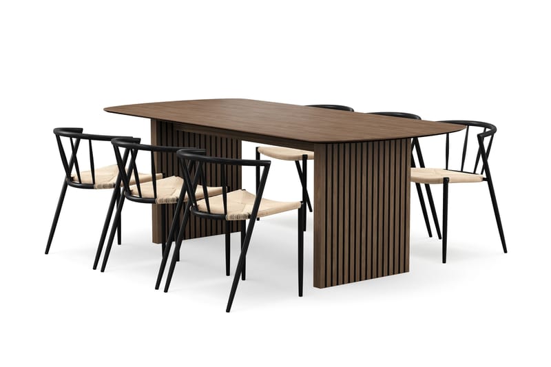 Richeto Matbord 210 cm med 6 Winston Matstolar, Rökt ek / Beige / Metallben Svart