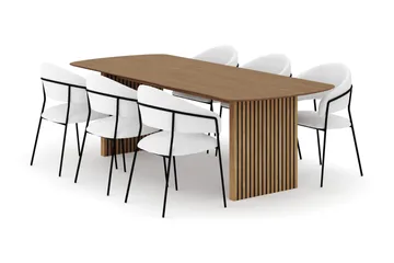 Richeto Matbord 240 cm med 6 Karol Matstolar - Naturlig finish / Vit Bouclé - Products - Möbler - Bord & matgrupp - Matgrupp