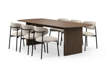 Richeto Matbord 240 cm med 6 Lucy Matstolar - Rökt ek / Greige Bouclé - Products - Möbler - Bord & matgrupp - Matgrupp