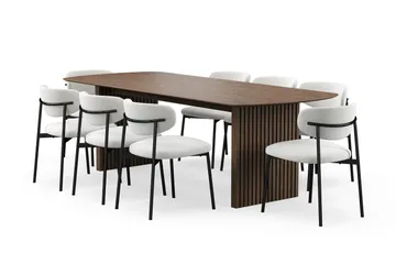 Richeto Matbord 240 cm med 8 Lucy Matstolar - Rökt ek / Vit Bouclé - Products - Möbler - Bord & matgrupp - Matgrupp