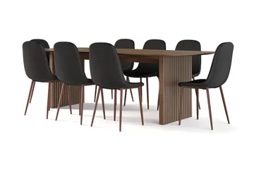Richeto Matbord Rökt Ek 240 cm valnöt +  8 st Nibe stol svart med valnöt ben - Brun/Svart - Products - Möbler - Bord & matgrupp - Matgrupp