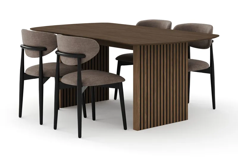 Richeto Matgrupp 180 cm Rökt ek med 4 Molly Matstolar - Rökt ek/Svart/Greige - Products - Möbler - Bord & matgrupp - Matgrupp