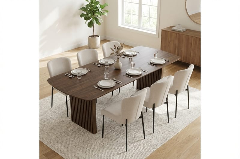 Richeto Matgrupp Rökt Ek 210 cm med 6 Elsie Matstolar - Rökt ek/Vit - Products - Möbler - Bord & matgrupp - Matgrupp