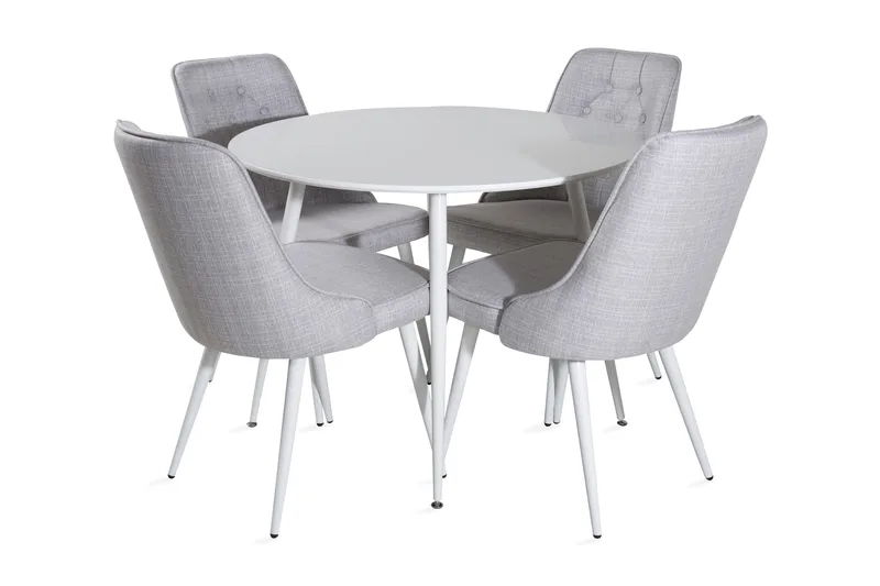 Ridones Matgrupp 100 cm Rund inkl 4 Valera Stolar, Vit/Grå