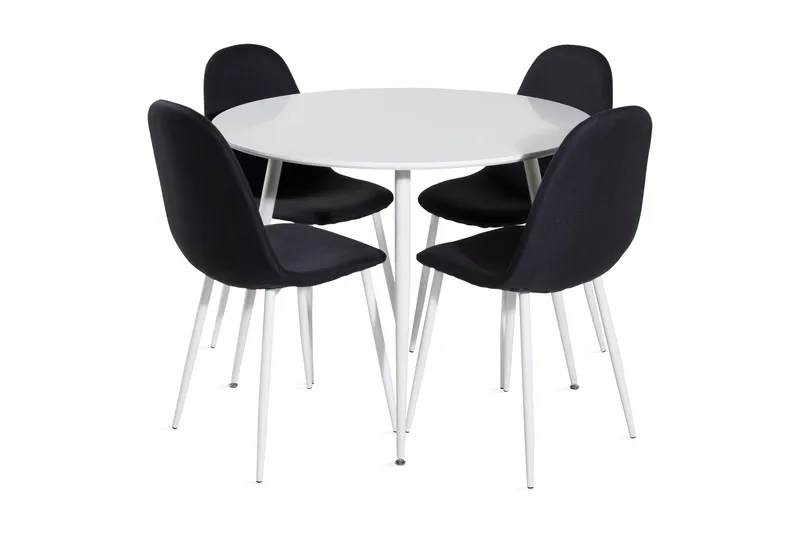 Ridones Matgrupp 100 cm Rund inkl 4 Ypas Stolar, Vit/Svart