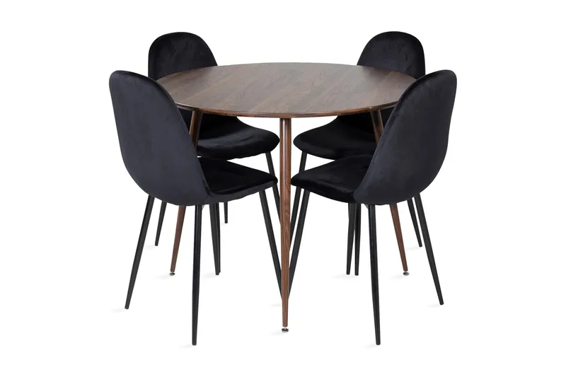 Ridones Matgrupp 100 cm Rund inkl 4 Pontus Stolar, Brun/Svart