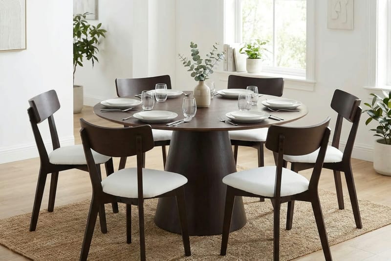 Siena Matgrupp 150 cm runt i Rökt Ek med 6 Amelia Matstolar med Dyna - Rökt ek - Products - Möbler - Bord & matgrupp - Matgrupp