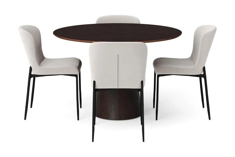 Siena Matgrupp runt 110 cm Rökt Ek med 4 Elsie Matstolar - Rökt ek/Beige - Products - Möbler - Bord & matgrupp - Matgrupp